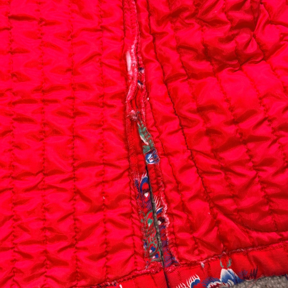 Vintage Cathay Red‎ Quilted Peacock Print Toggle Jacket Mandarin Collar Small - Picture 6 of 13